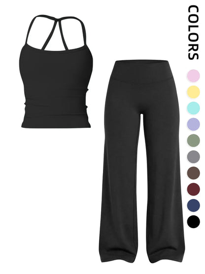 Women'S Sportswear Set, Matching Gym Set, Tank Top and Wide Leg Pants, Solid Color Yoga Straight Leg Pants, Comfortable Fashion Fitness Running, Gym Workout Sets, Activewear Running Outfits