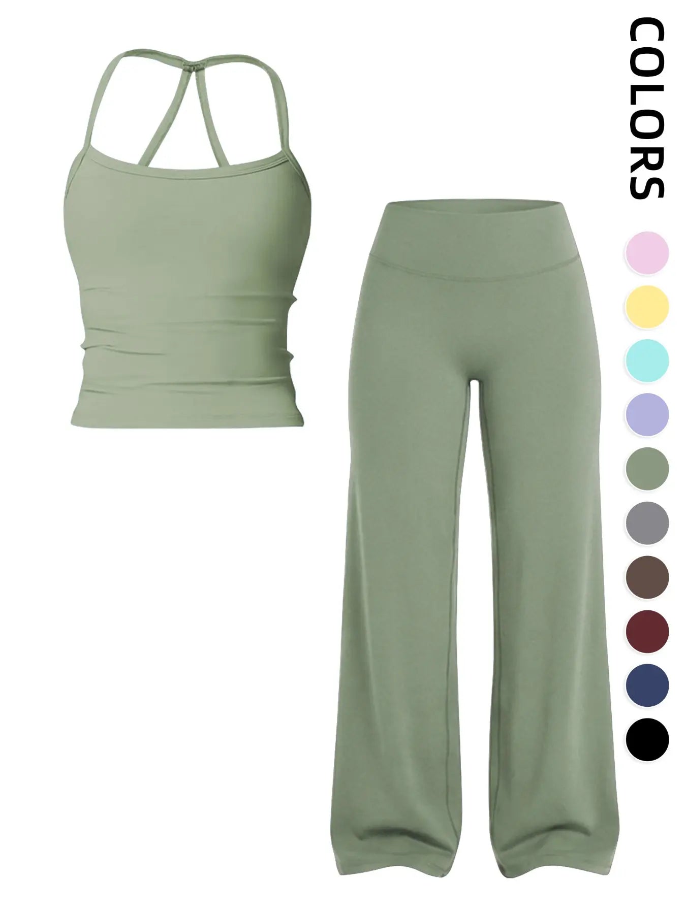 Women'S Sportswear Set, Matching Gym Set, Tank Top and Wide Leg Pants, Solid Color Yoga Straight Leg Pants, Comfortable Fashion Fitness Running, Gym Workout Sets, Activewear Running Outfits