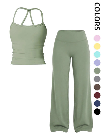 Women'S Sportswear Set, Matching Gym Set, Tank Top and Wide Leg Pants, Solid Color Yoga Straight Leg Pants, Comfortable Fashion Fitness Running, Gym Workout Sets, Activewear Running Outfits