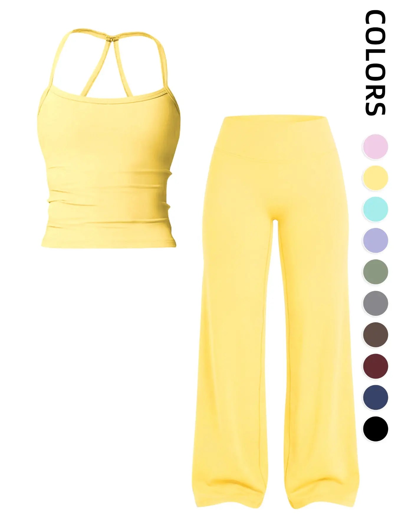 Women'S Sportswear Set, Matching Gym Set, Tank Top and Wide Leg Pants, Solid Color Yoga Straight Leg Pants, Comfortable Fashion Fitness Running, Gym Workout Sets, Activewear Running Outfits