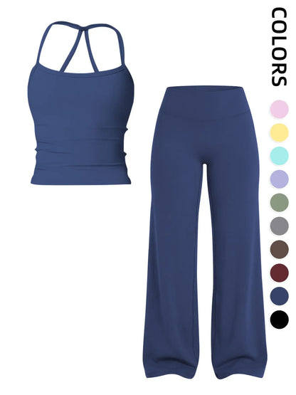 Women'S Sportswear Set, Matching Gym Set, Tank Top and Wide Leg Pants, Solid Color Yoga Straight Leg Pants, Comfortable Fashion Fitness Running, Gym Workout Sets, Activewear Running Outfits