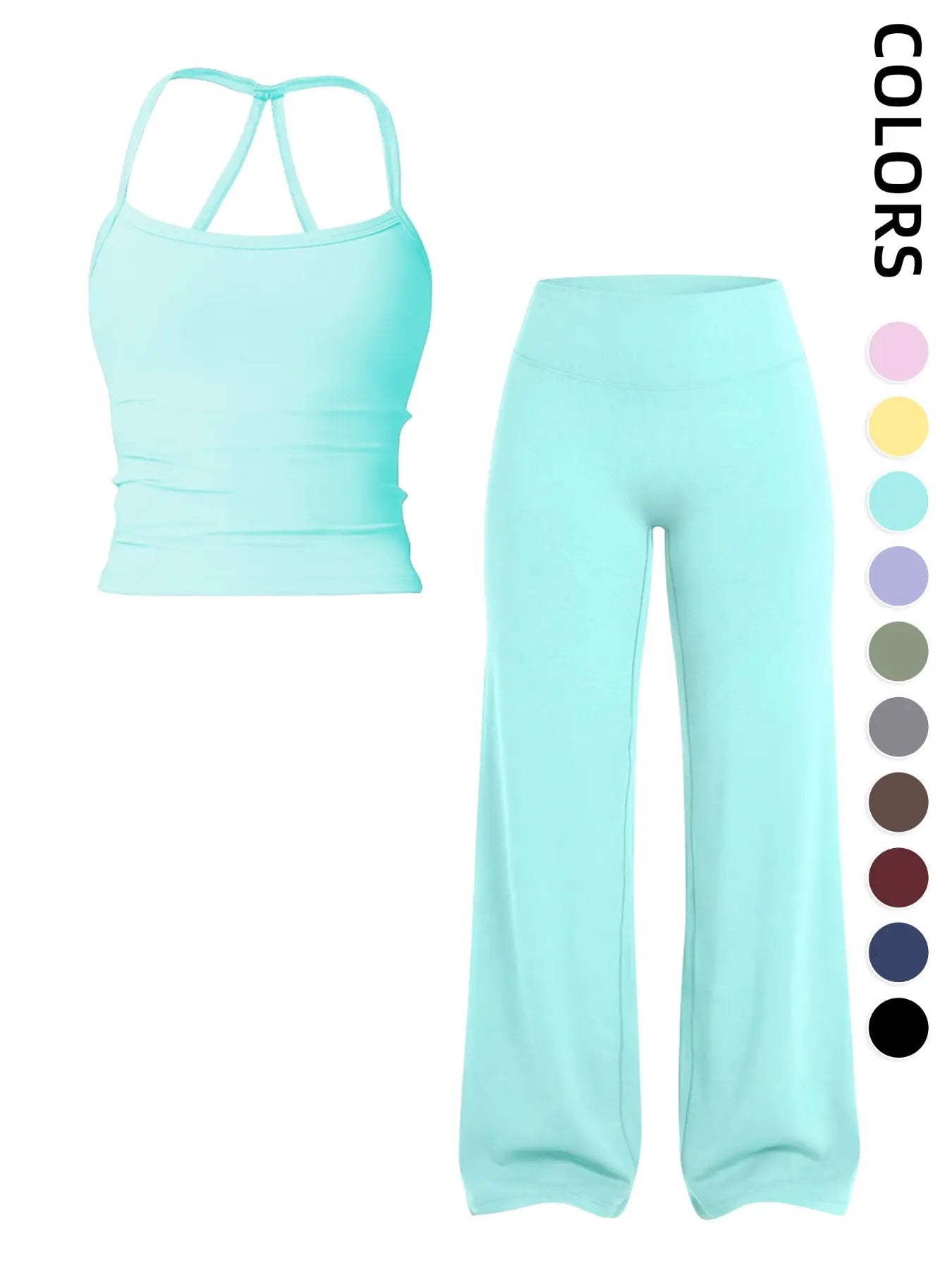 Women'S Sportswear Set, Matching Gym Set, Tank Top and Wide Leg Pants, Solid Color Yoga Straight Leg Pants, Comfortable Fashion Fitness Running, Gym Workout Sets, Activewear Running Outfits