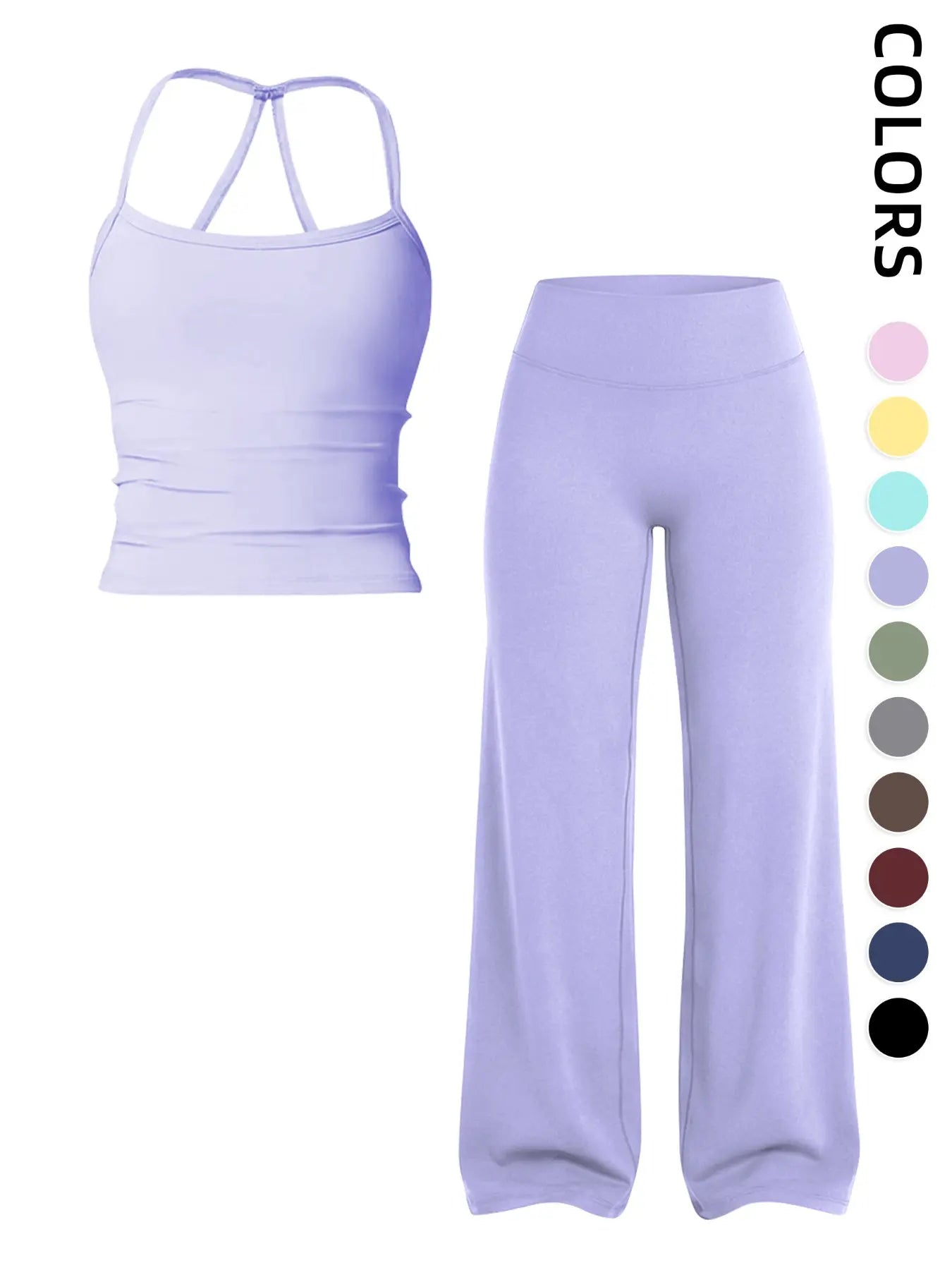 Women'S Sportswear Set, Matching Gym Set, Tank Top and Wide Leg Pants, Solid Color Yoga Straight Leg Pants, Comfortable Fashion Fitness Running, Gym Workout Sets, Activewear Running Outfits