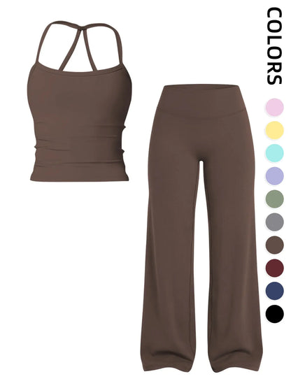 Women'S Sportswear Set, Matching Gym Set, Tank Top and Wide Leg Pants, Solid Color Yoga Straight Leg Pants, Comfortable Fashion Fitness Running, Gym Workout Sets, Activewear Running Outfits