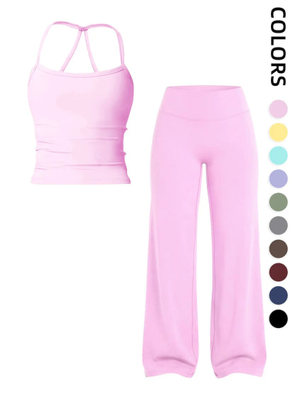 Women'S Sportswear Set, Matching Gym Set, Tank Top and Wide Leg Pants, Solid Color Yoga Straight Leg Pants, Comfortable Fashion Fitness Running, Gym Workout Sets, Activewear Running Outfits