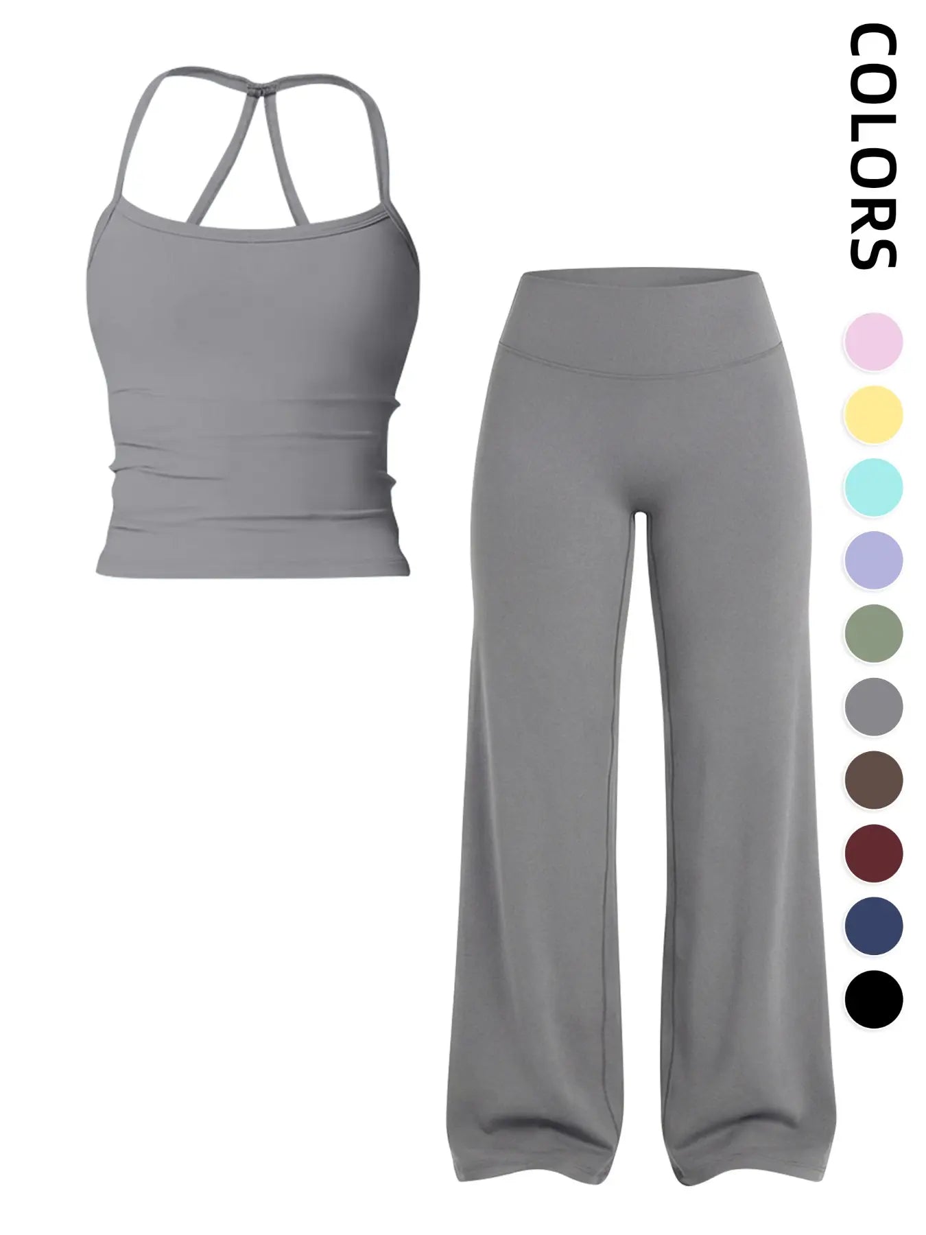Women'S Sportswear Set, Matching Gym Set, Tank Top and Wide Leg Pants, Solid Color Yoga Straight Leg Pants, Comfortable Fashion Fitness Running, Gym Workout Sets, Activewear Running Outfits