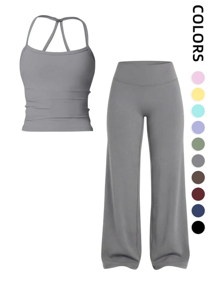 Women'S Sportswear Set, Matching Gym Set, Tank Top and Wide Leg Pants, Solid Color Yoga Straight Leg Pants, Comfortable Fashion Fitness Running, Gym Workout Sets, Activewear Running Outfits